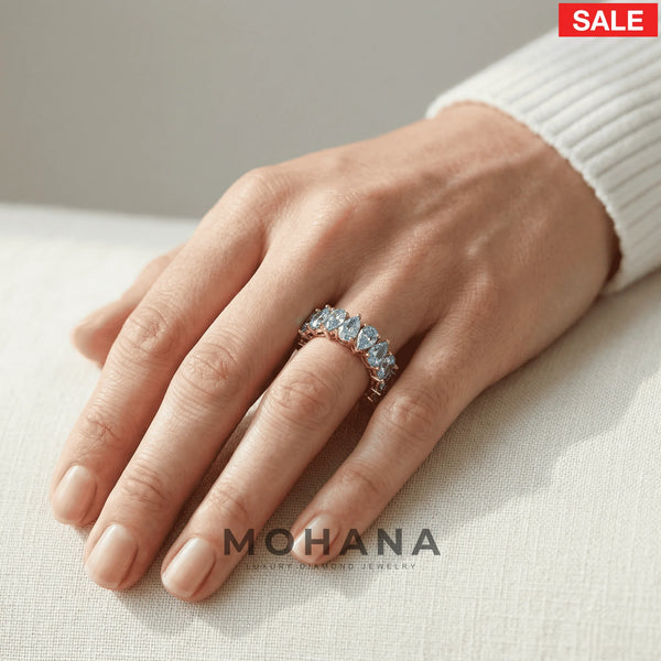 4 Carat Blue Lab Grown Diamond Wedding Band – Pear Cut Eternity | Stackable alternate view