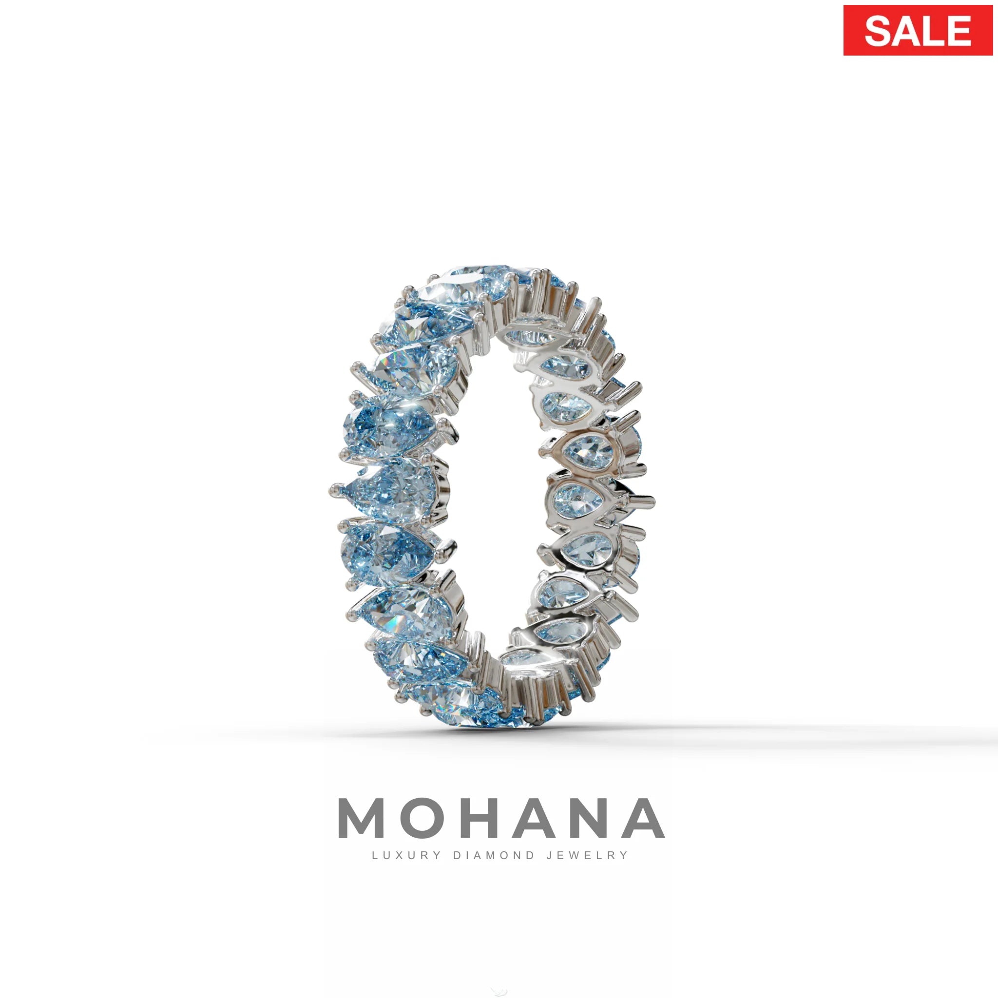 Blue Pear Diamond Full Eternity Band - Stackable Ring