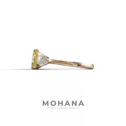 4 Carat Canary Yellow Asscher Cut Three Stone Lab Grown Diamond Engagement Ring