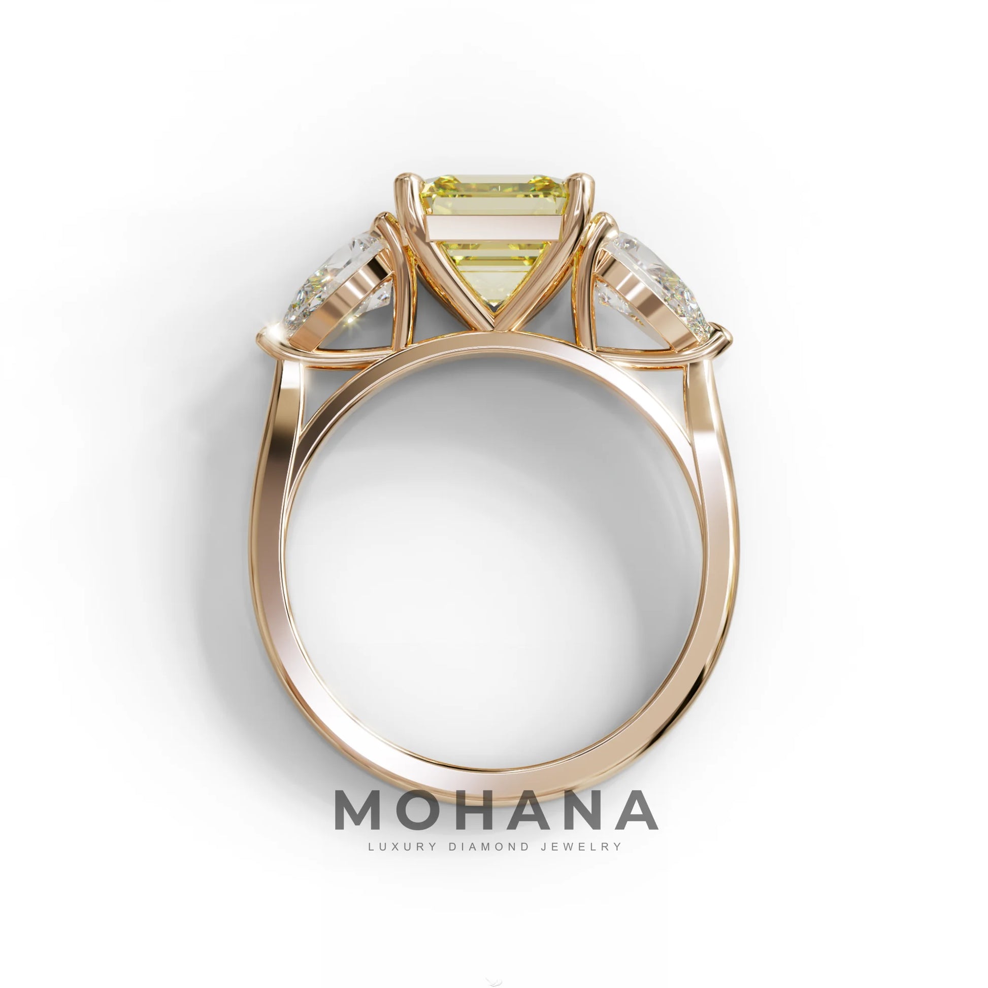 4 Carat Canary Yellow Asscher Cut Three Stone Lab Grown Diamond Engagement Ring