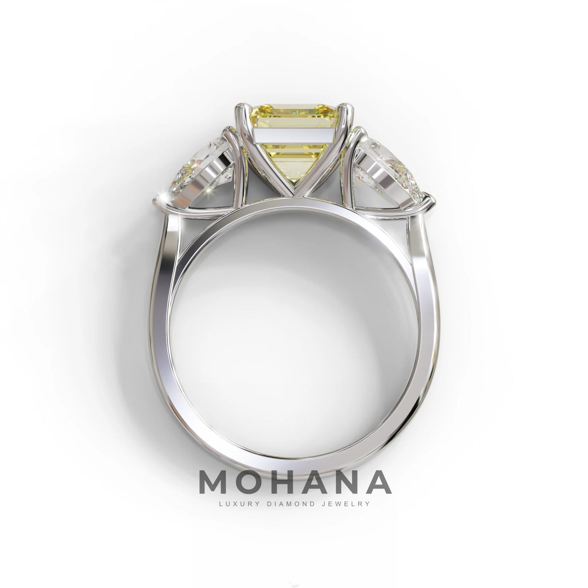 4 Carat Canary Yellow Asscher Cut Three Stone Lab Grown Diamond Engagement Ring