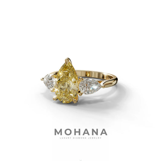 4 Carat Canary Yellow Pear Cut Three Stone Lab Grown Diamond Engagement Ring