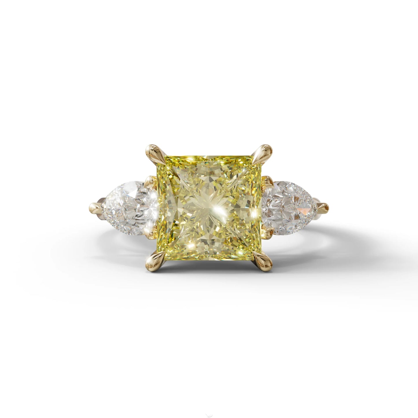 4 Carat Canary Yellow Princess Cut Three Stone Lab Grown Diamond Engagement Ring - 10K Solid Gold / Yellow Gold