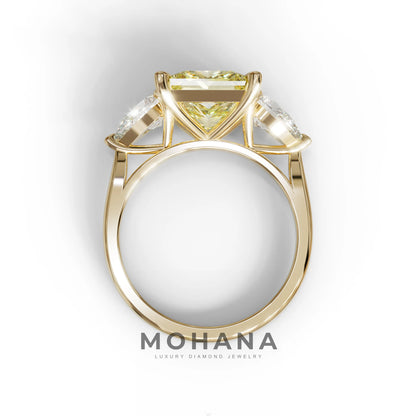 4 Carat Canary Yellow Princess Cut Three Stone Lab Grown Diamond Engagement Ring