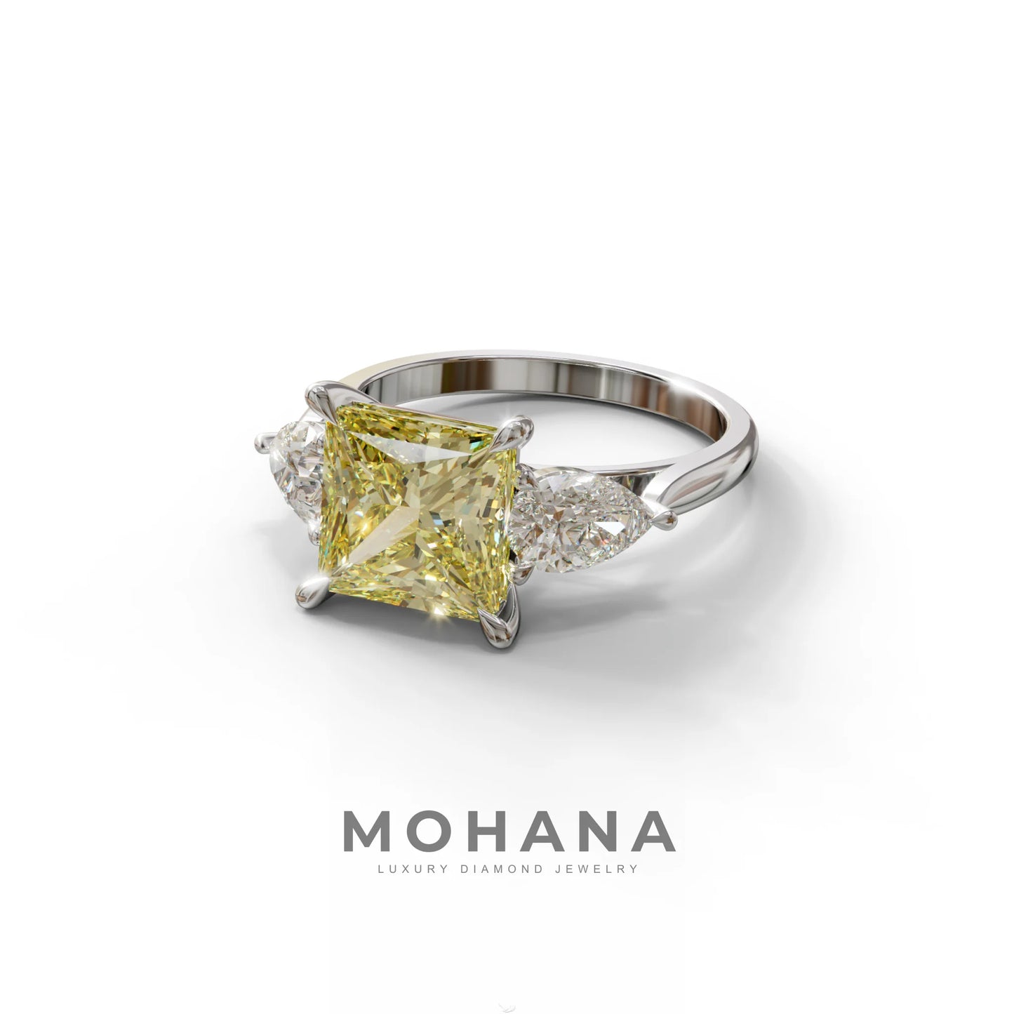 4 Carat Canary Yellow Princess Cut Three Stone Lab Grown Diamond Engagement Ring