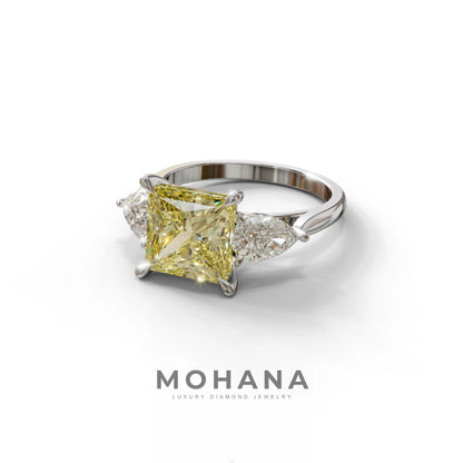 4 Carat Canary Yellow Princess Cut Three Stone Lab Grown Diamond Engagement Ring