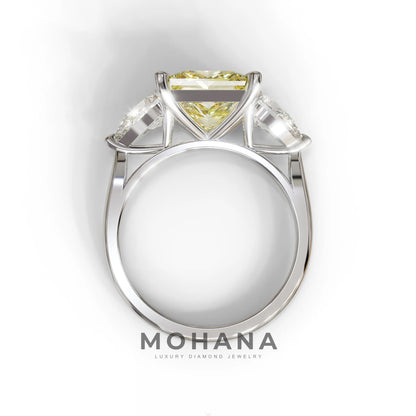 4 Carat Canary Yellow Princess Cut Three Stone Lab Grown Diamond Engagement Ring