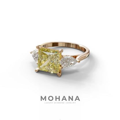4 Carat Canary Yellow Princess Cut Three Stone Lab Grown Diamond Engagement Ring