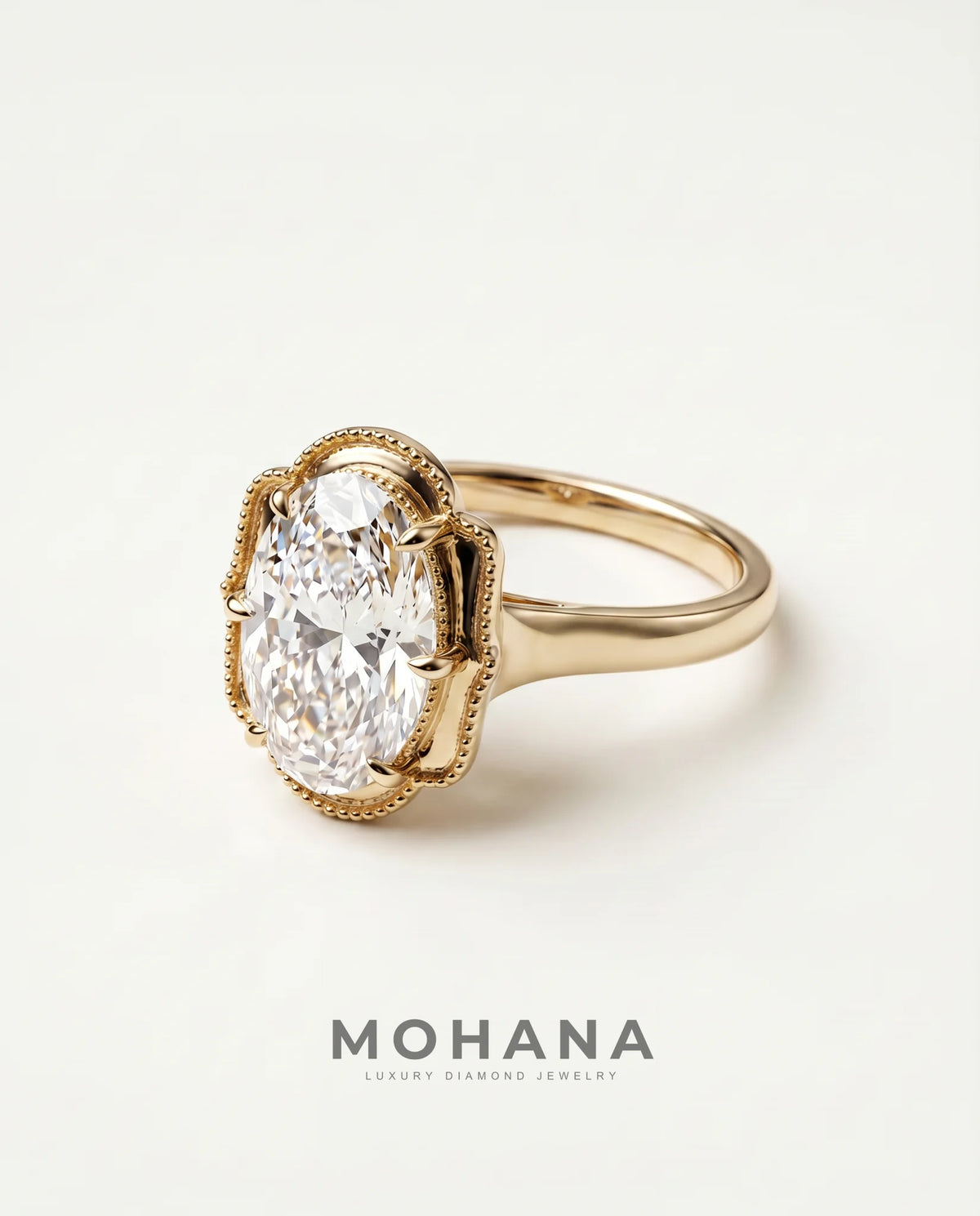 4 Carat Colorless Oval Vintage Solitaire Yellow Gold Diamond Ring — view 5