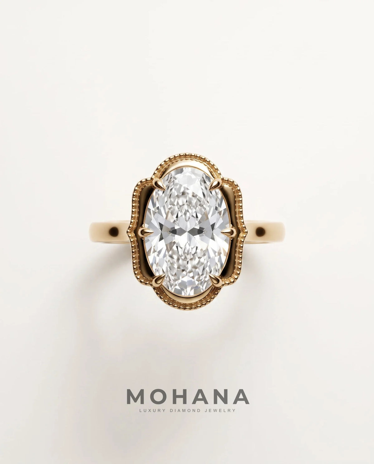 4 Carat Colorless Oval Vintage Solitaire Yellow Gold Diamond Ring — view 2
