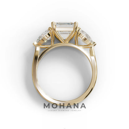 3 Carat E-VVS Asscher Cut Lab Diamond In 3 Stones Claw Prongs Setting Ring