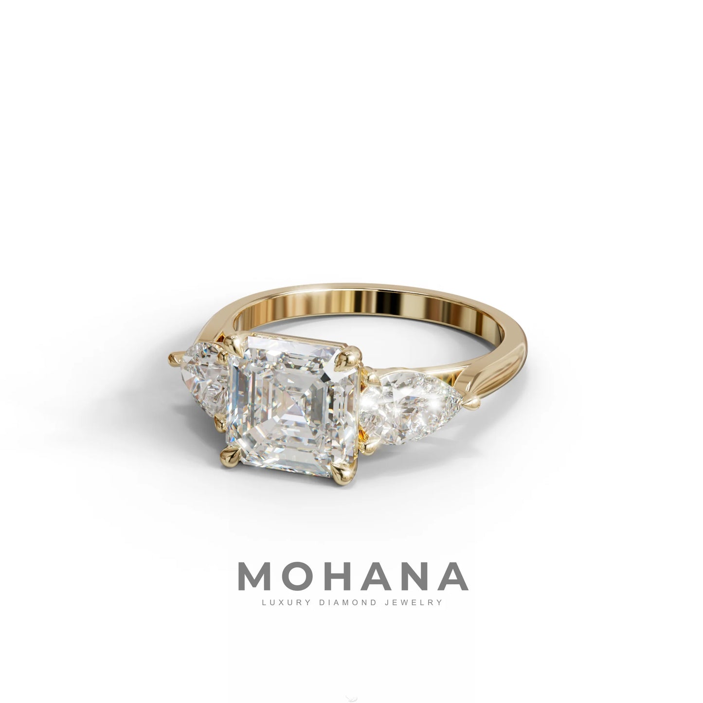 3 Carat E-VVS Asscher Cut Lab Diamond In 3 Stones Claw Prongs Setting Ring