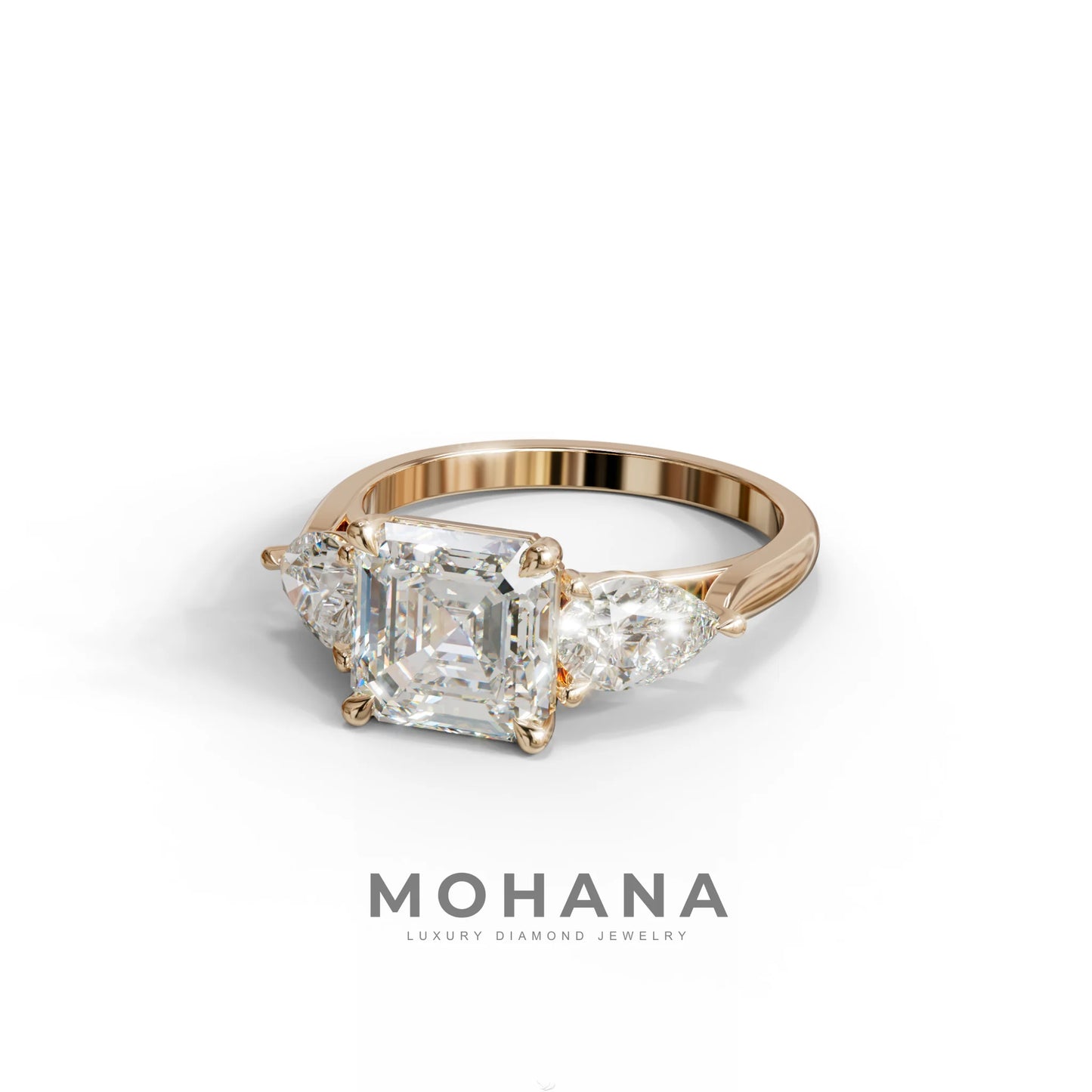 3 Carat E-VVS Asscher Cut Lab Diamond In 3 Stones Claw Prongs Setting Ring