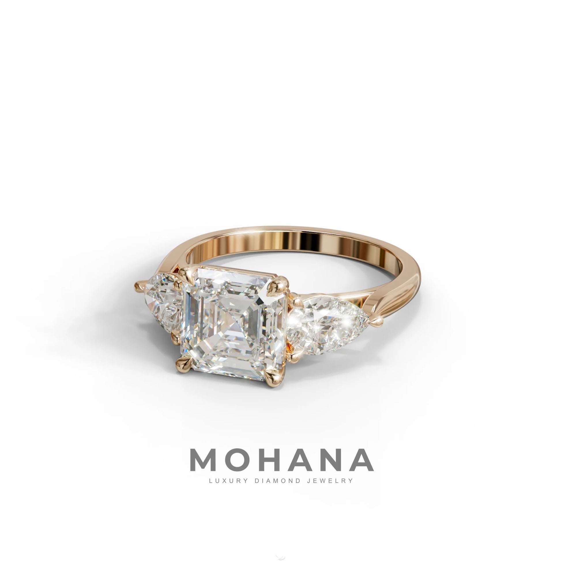 3 Carat E-VVS Asscher Cut Lab Diamond In 3 Stones Claw Prongs Setting Ring