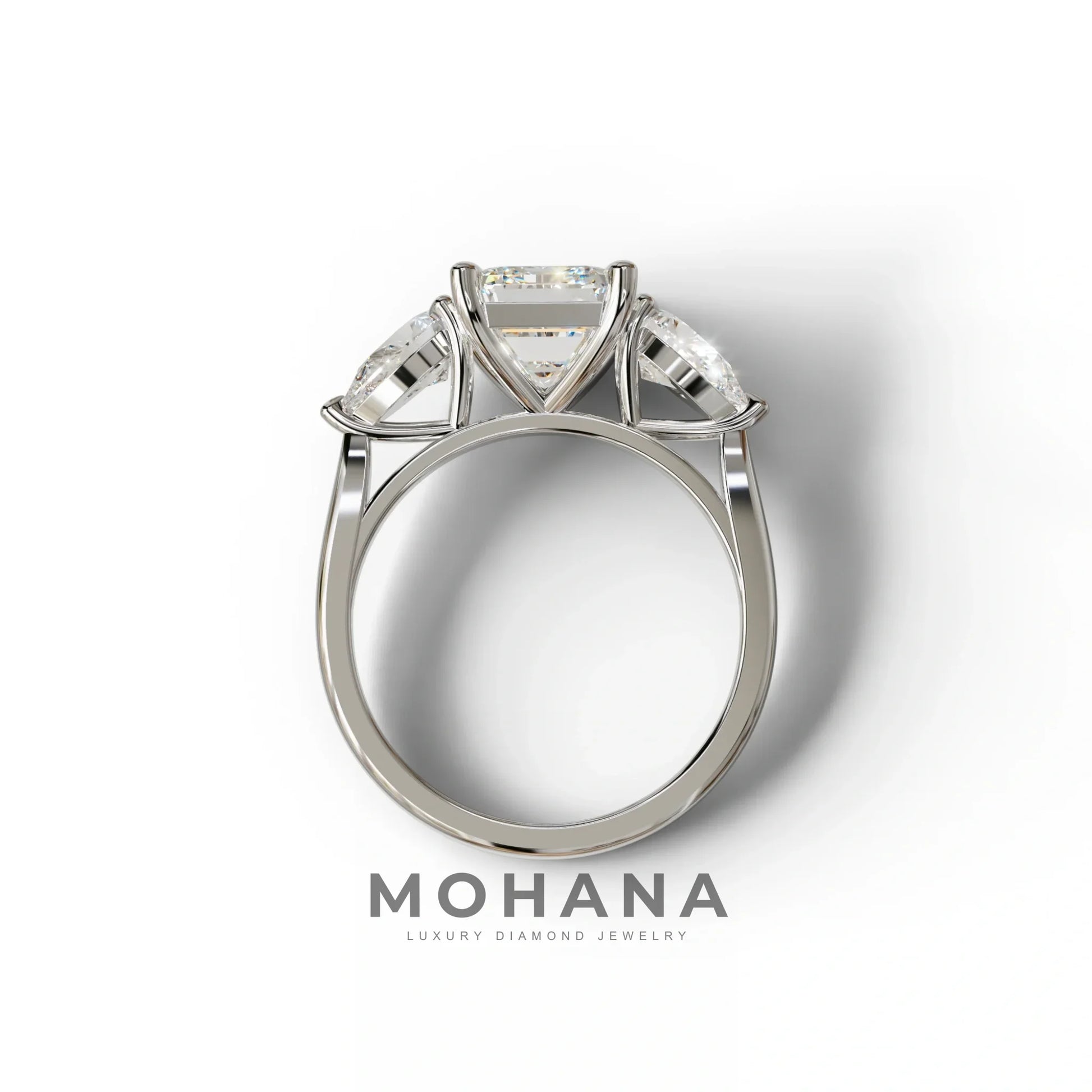 4 Carat E/VVS Emerald & Pear Cut Three Stone Lab Grown Diamond Engagement Ring