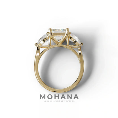 4 Carat E/VVS Emerald & Pear Cut Three Stone Lab Grown Diamond Engagement Ring