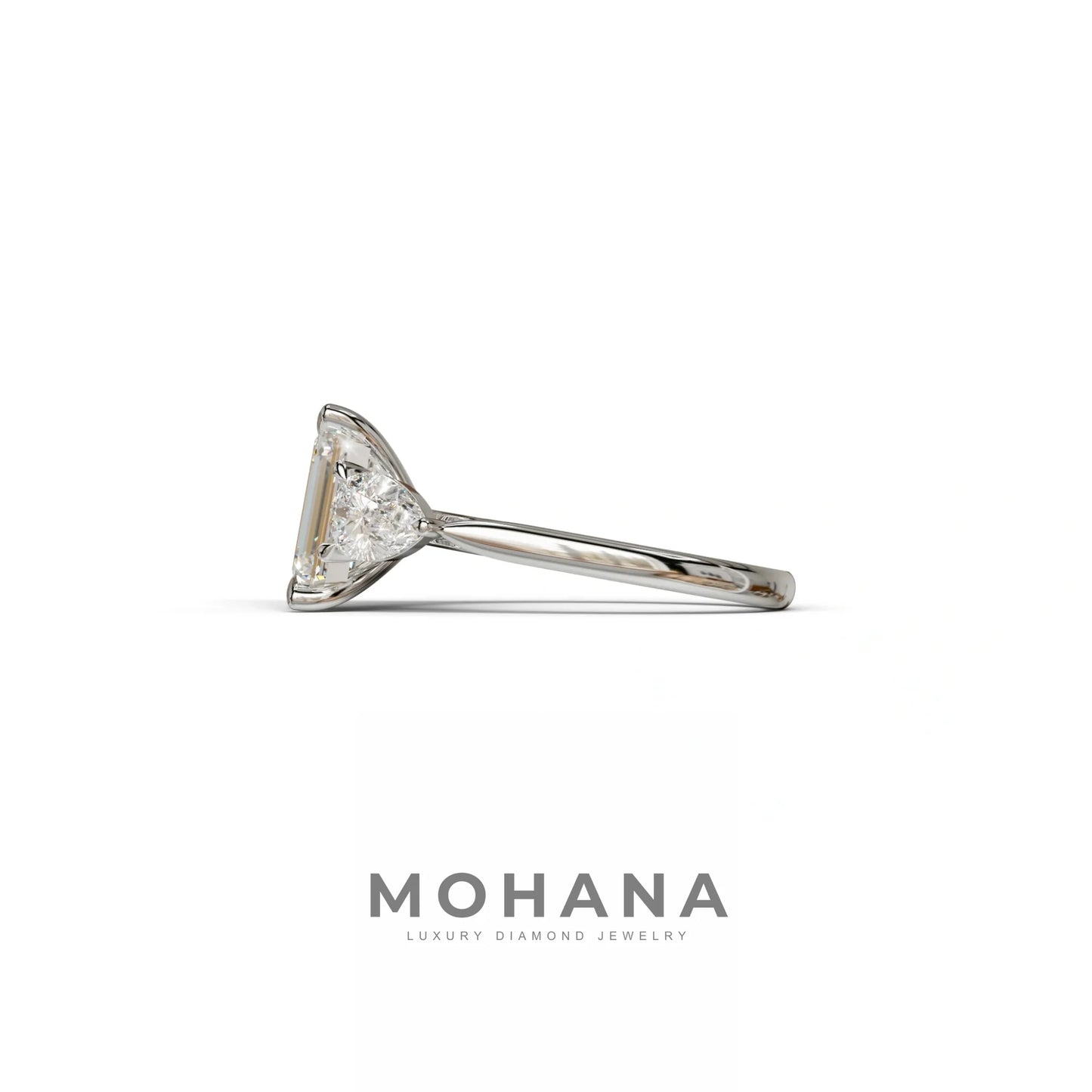 4 Carat E/VVS Emerald & Pear Cut Three Stone Lab Grown Diamond Engagement Ring