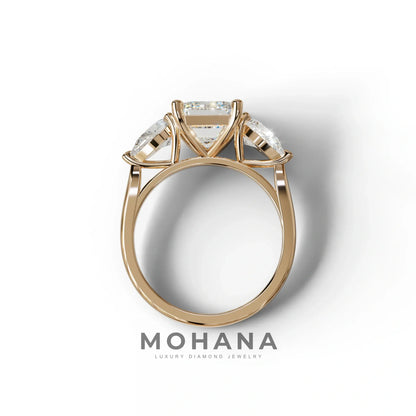 4 Carat E/VVS Emerald & Pear Cut Three Stone Lab Grown Diamond Engagement Ring