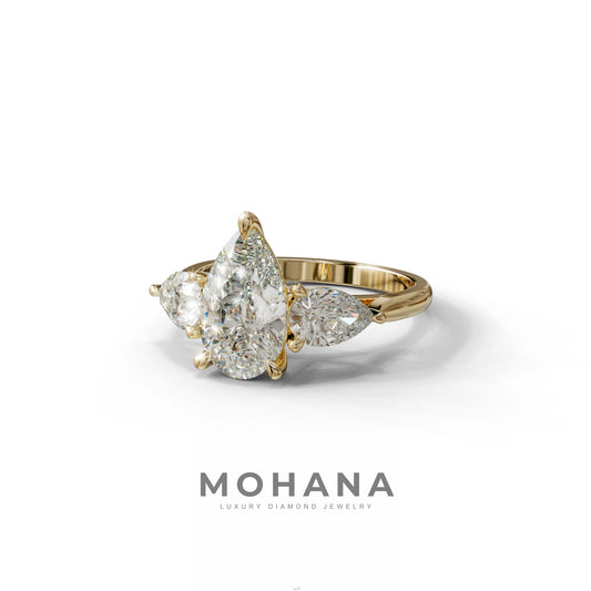 3 Carat E-VVS Pear Cut Lab Diamond In 3 Stones Claw Prongs Setting Ring