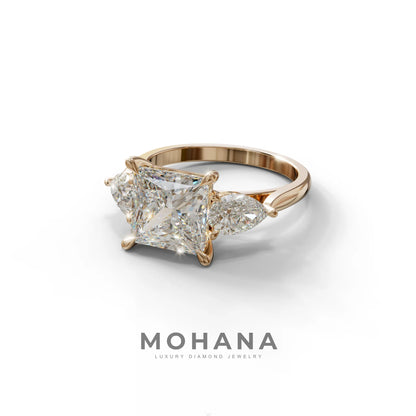 3 Carat E/VVS Princess Cut Lab Diamond In 3 Stones Claw Prongs Setting Ring