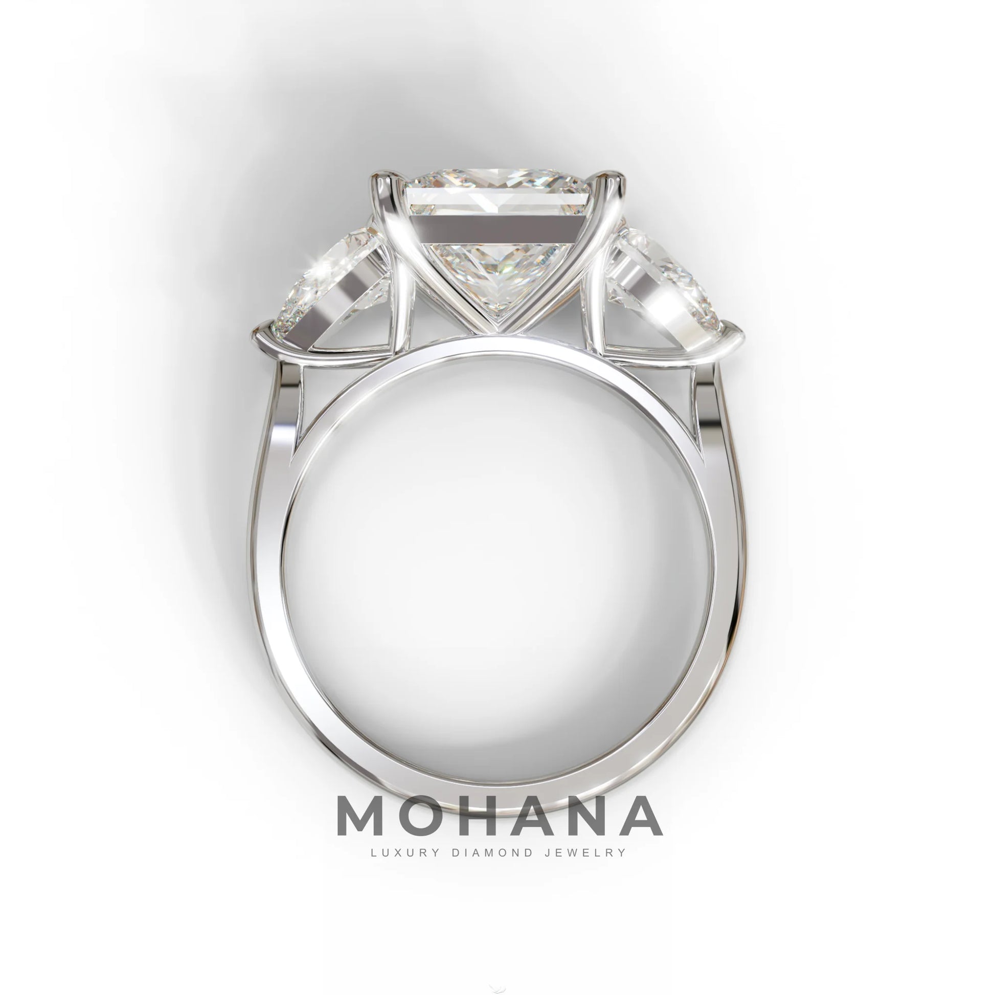 3 Carat E/VVS Princess Cut Lab Diamond In 3 Stones Claw Prongs Setting Ring