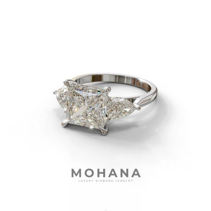 3 Carat E/VVS Princess Cut Lab Diamond In 3 Stones Claw Prongs Setting Ring