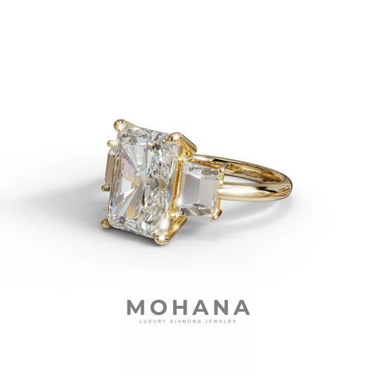 4 Carat Radiant & Trapezoid Three Stone Engagement Ring - Embrace