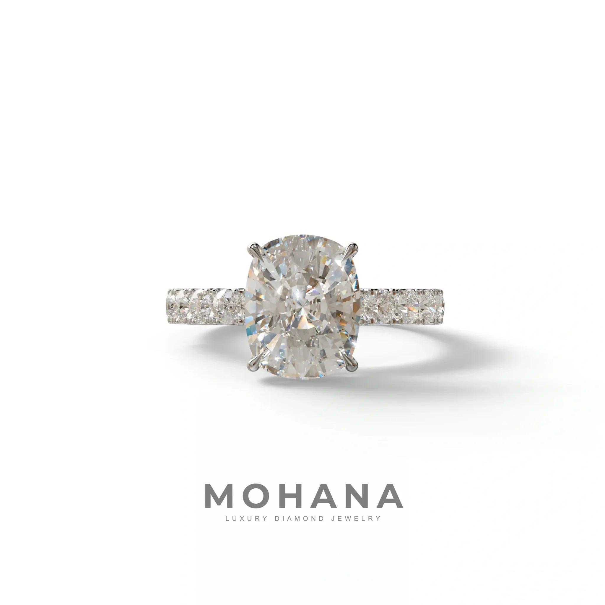 4 Carat Elongated Cushion Cut Lab Diamond Engagement Ring - Sandrine - 10K Solid Gold / White Gold
