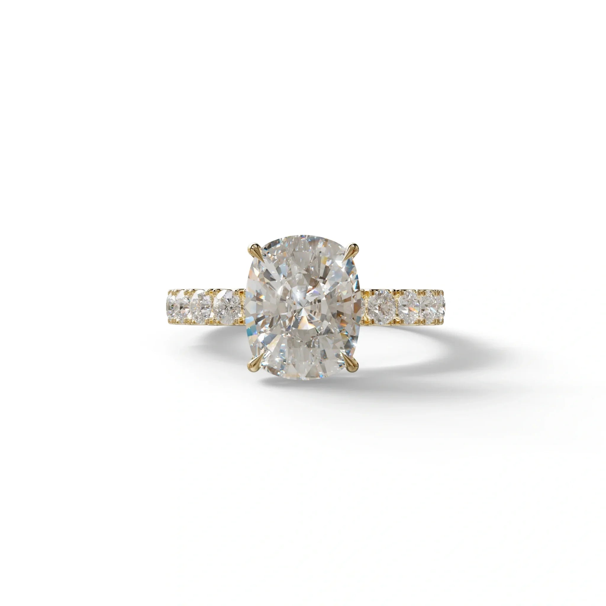 4 Carat Elongated Cushion Cut Lab Diamond Engagement Ring - Sandrine - 10K Solid Gold / Yellow Gold