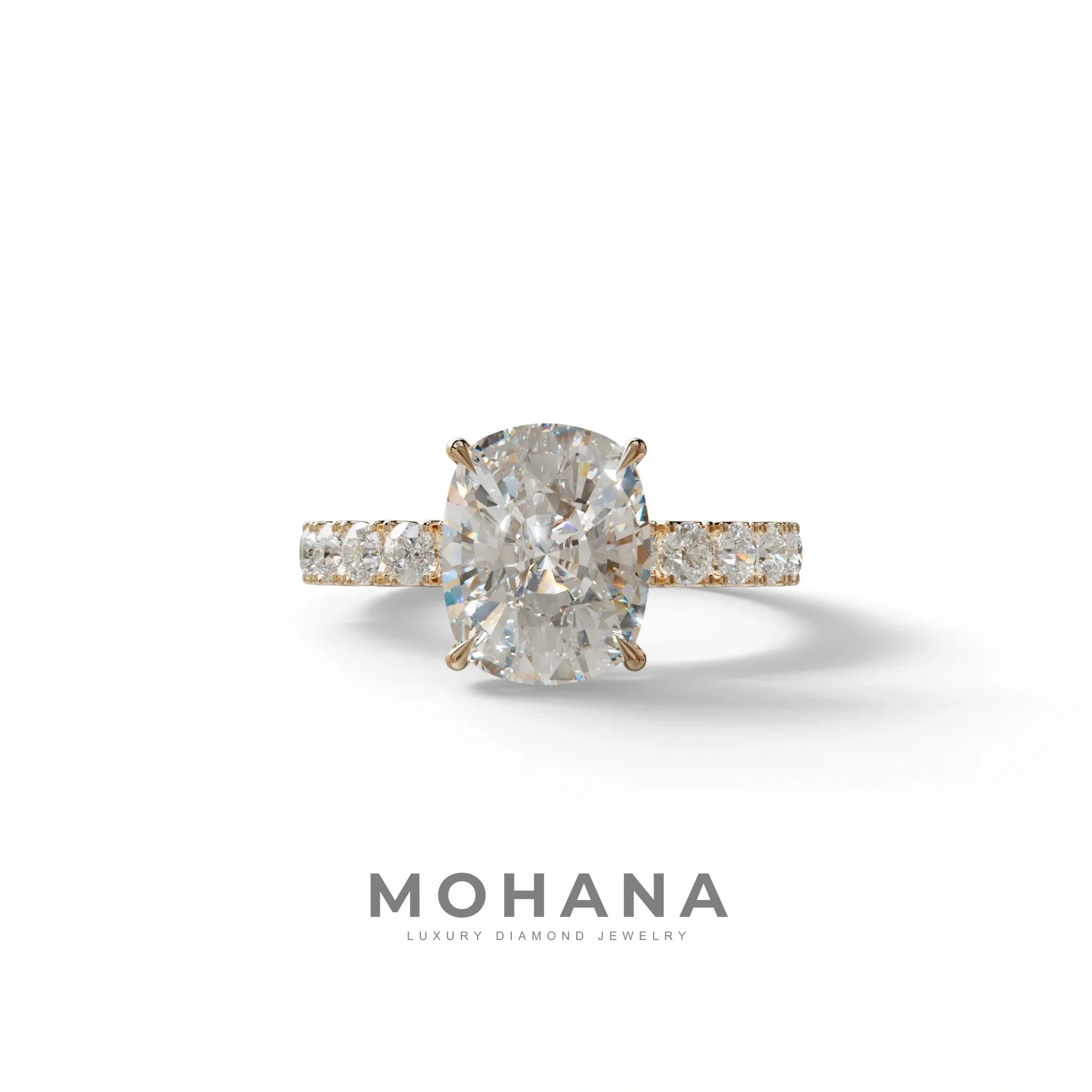 4 Carat Elongated Cushion Cut Lab Diamond Engagement Ring - Sandrine - 10K Solid Gold / Rose Gold
