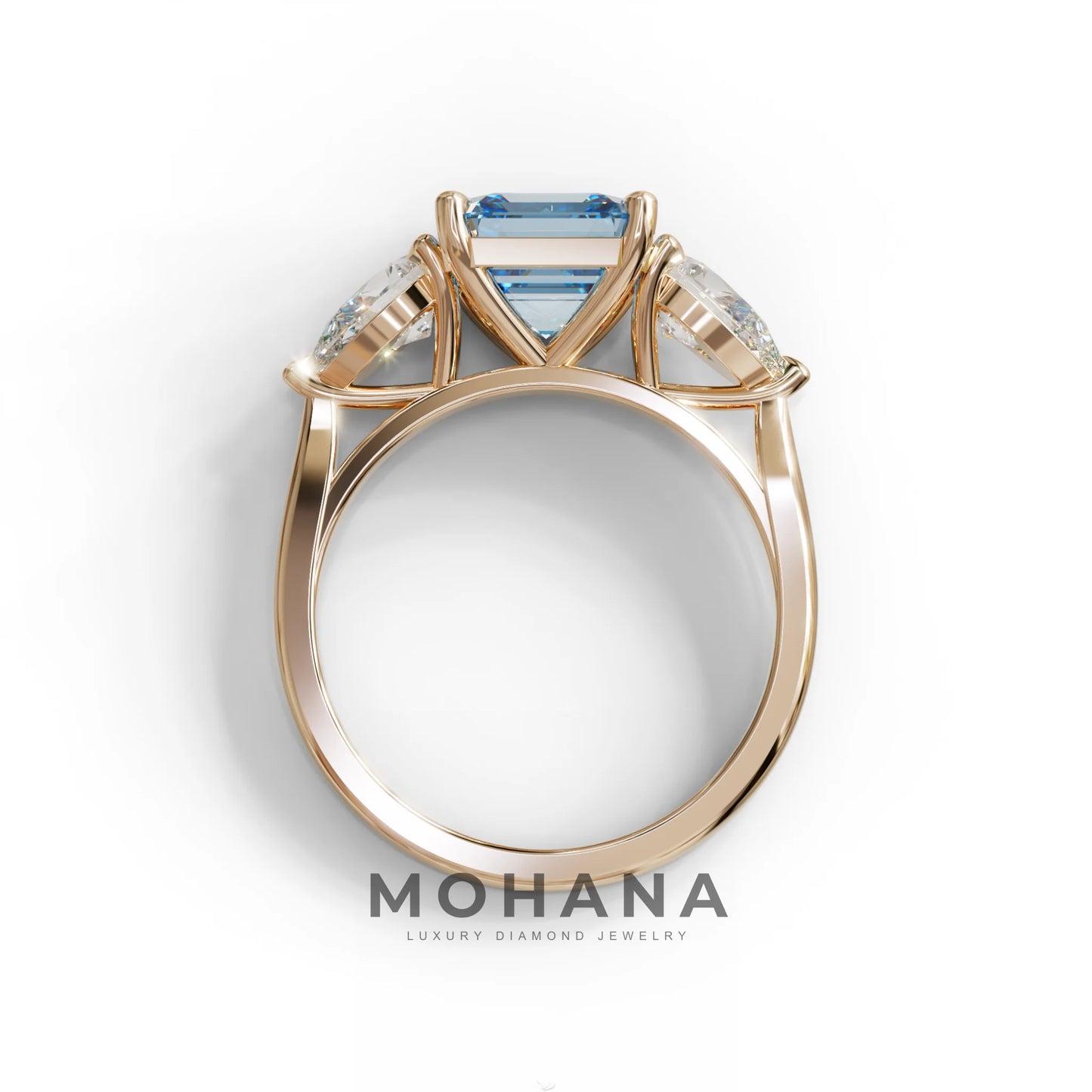 4 Carat Fancy Blue Asscher Cut Three Stone Lab Grown Diamond Engagement Ring