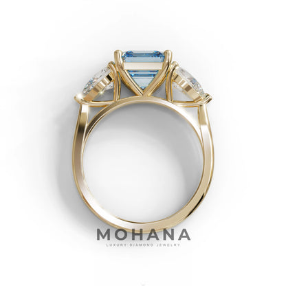 4 Carat Fancy Blue Asscher Cut Three Stone Lab Grown Diamond Engagement Ring