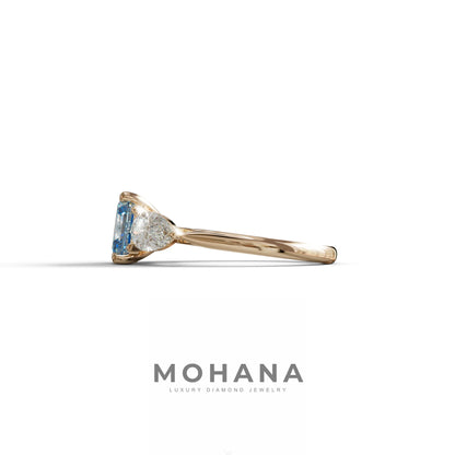 4 Carat Fancy Blue Asscher Cut Three Stone Lab Grown Diamond Engagement Ring