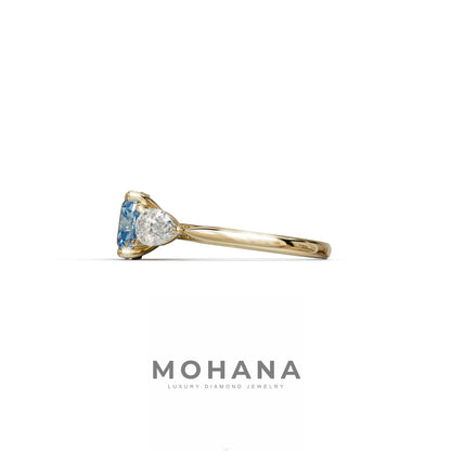 3 Ct Blue Cushion Cut Lab Diamond In 3 Stones Claw Prongs Setting Ring