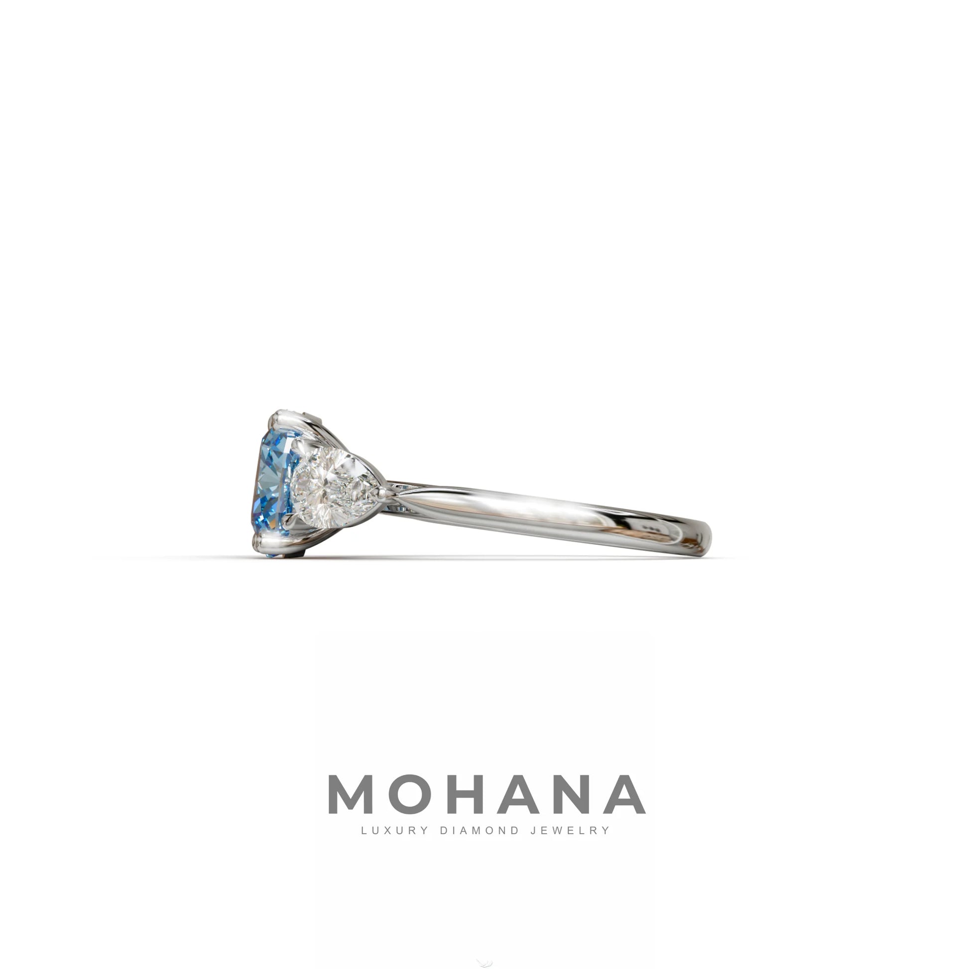 3 Ct Blue Cushion Cut Lab Diamond In 3 Stones Claw Prongs Setting Ring