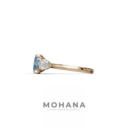 3 Ct Blue Cushion Cut Lab Diamond In 3 Stones Claw Prongs Setting Ring