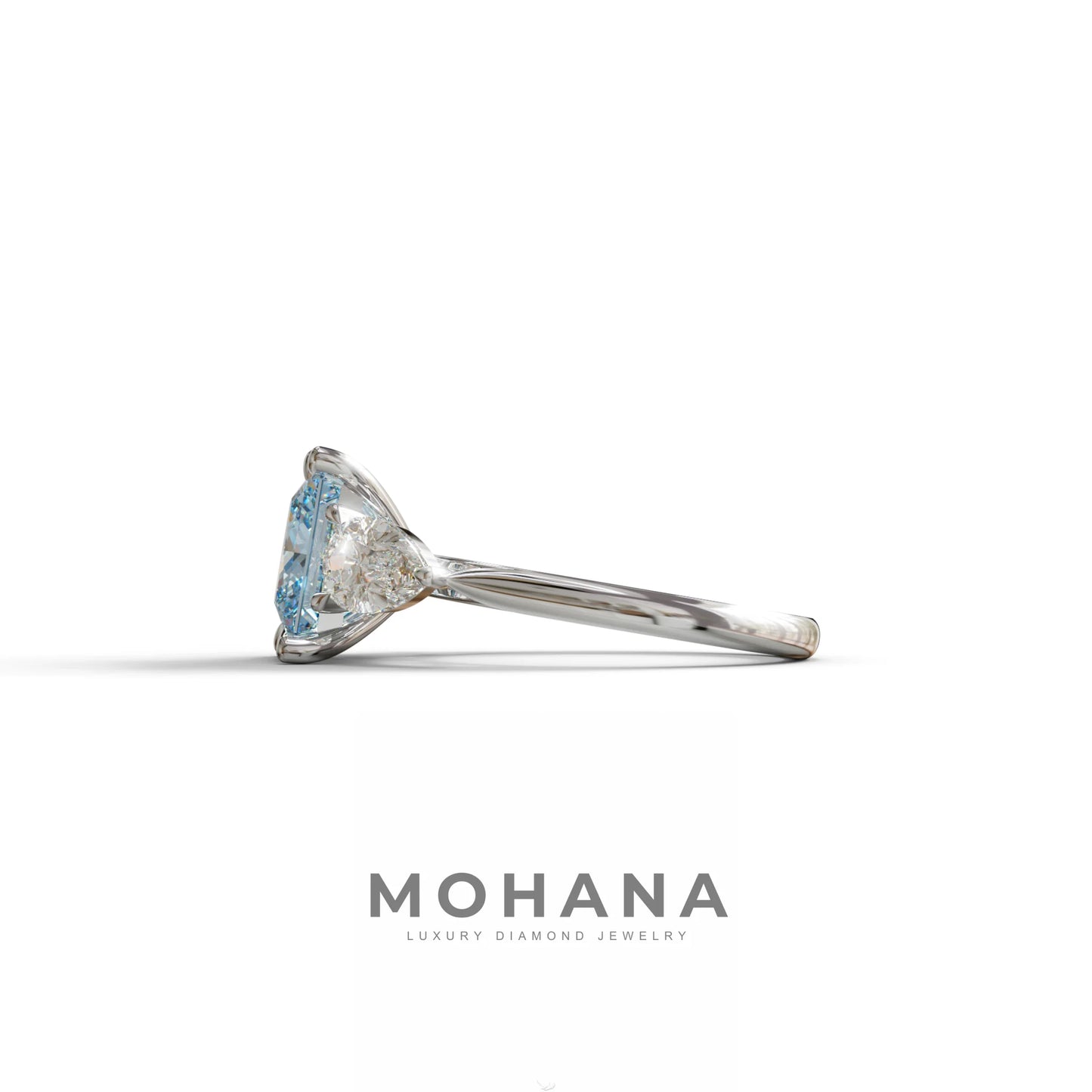 4 Carat Fancy Blue Princess Cut Three Stone Lab Grown Diamond Engagement Ring