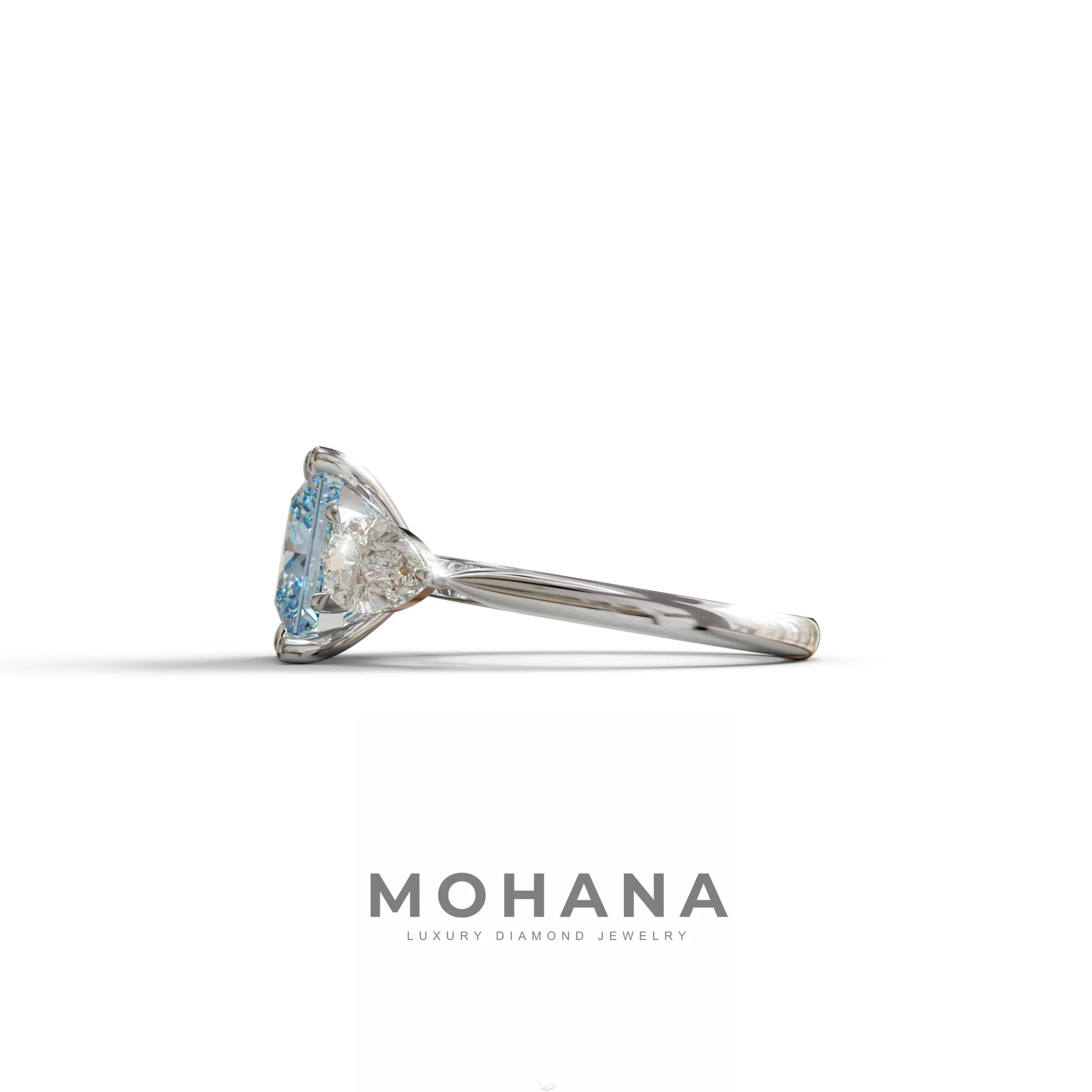 4 Carat Fancy Blue Princess Cut Three Stone Lab Grown Diamond Engagement Ring