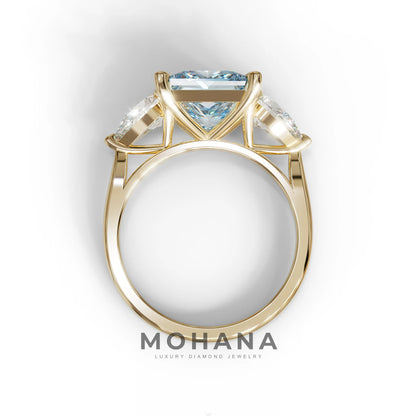 4 Carat Fancy Blue Princess Cut Three Stone Lab Grown Diamond Engagement Ring