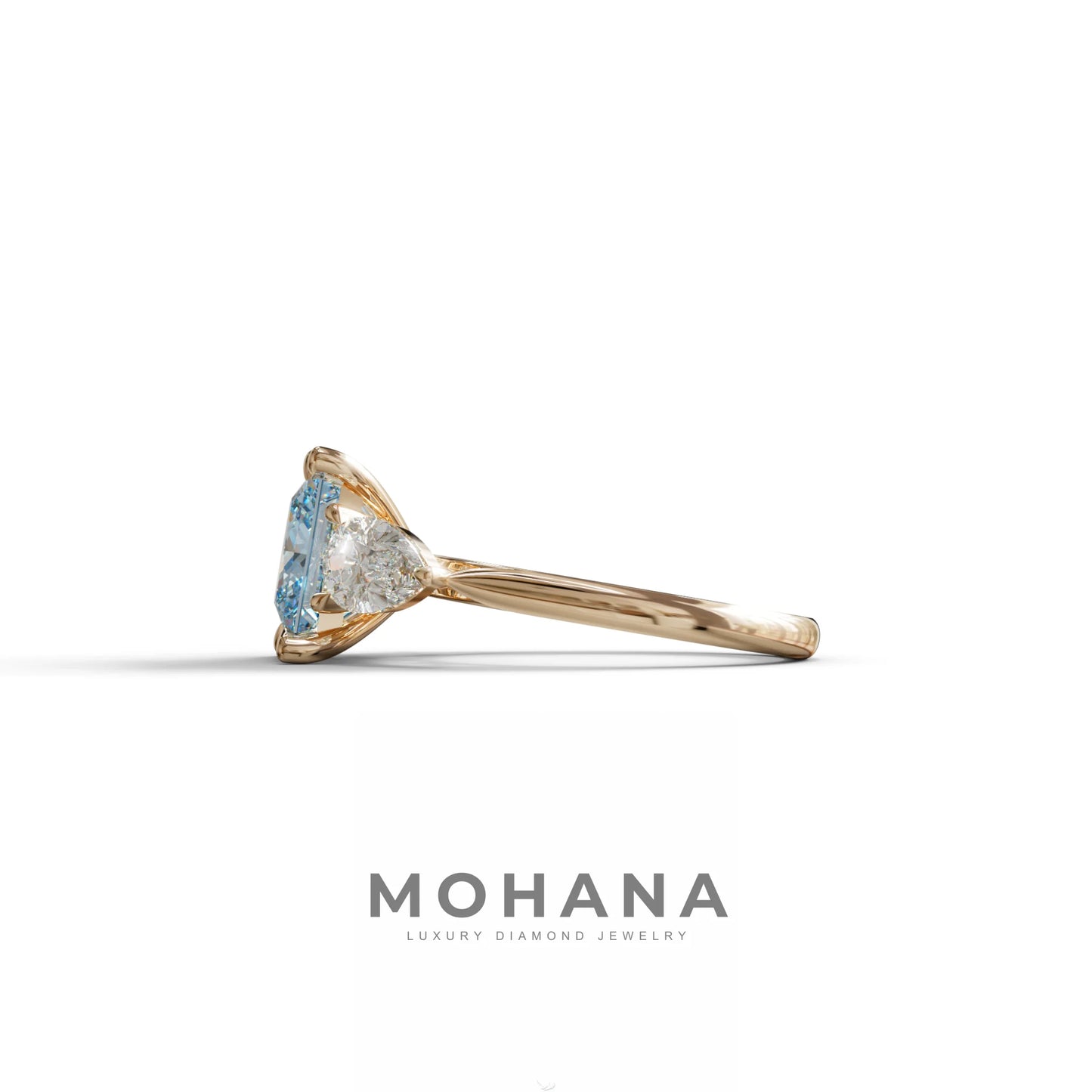 4 Carat Fancy Blue Princess Cut Three Stone Lab Grown Diamond Engagement Ring