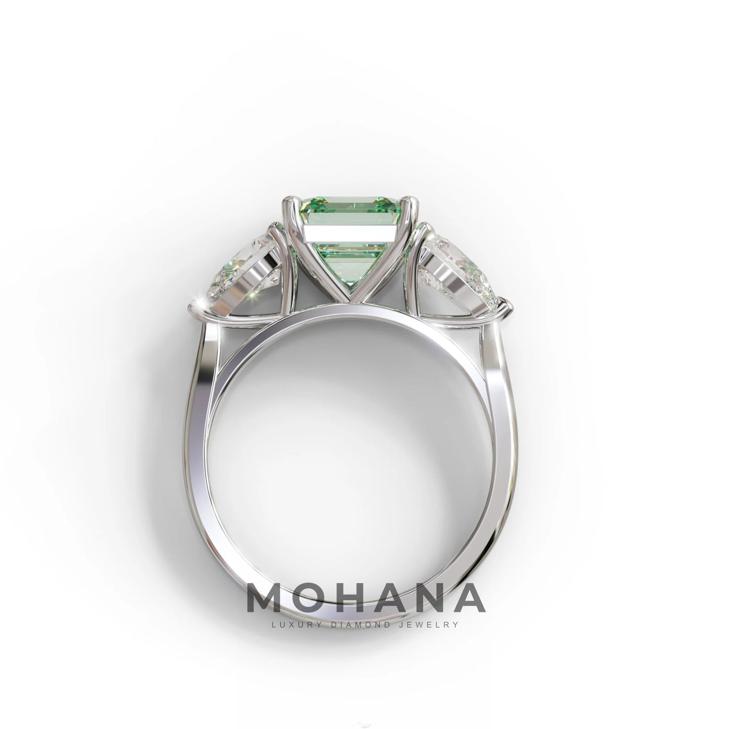 3 Carat Green Asscher Cut Lab Diamond In 3 Stones Claw Prongs Setting Ring