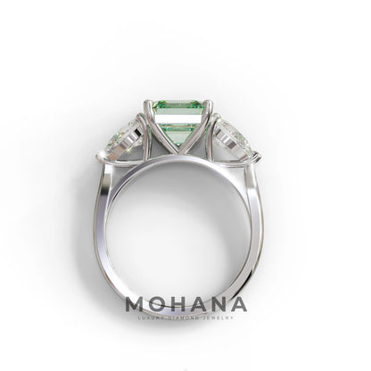 3 Carat Green Asscher Cut Lab Diamond In 3 Stones Claw Prongs Setting Ring