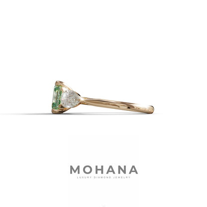3 Carat Green Asscher Cut Lab Diamond In 3 Stones Claw Prongs Setting Ring