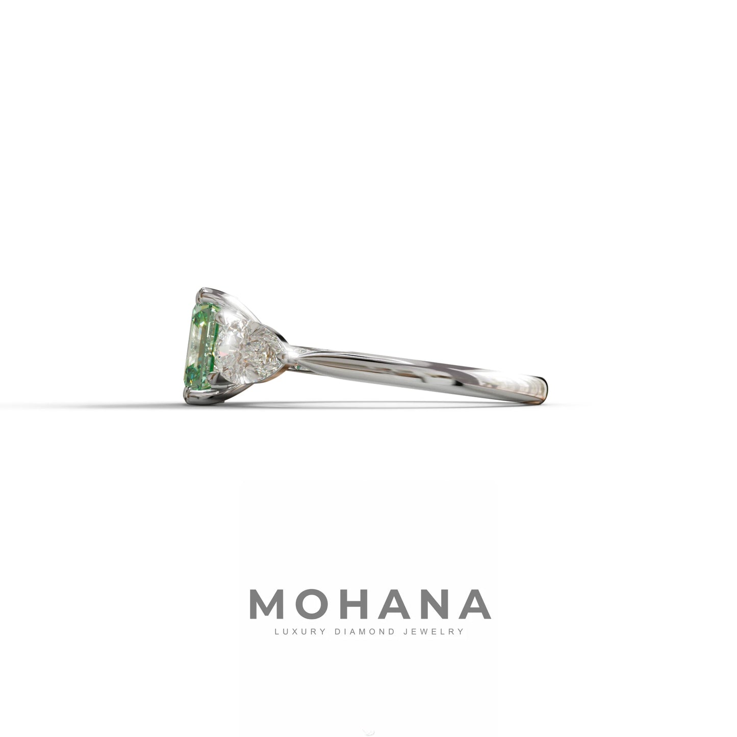 3 Carat Green Asscher Cut Lab Diamond In 3 Stones Claw Prongs Setting Ring