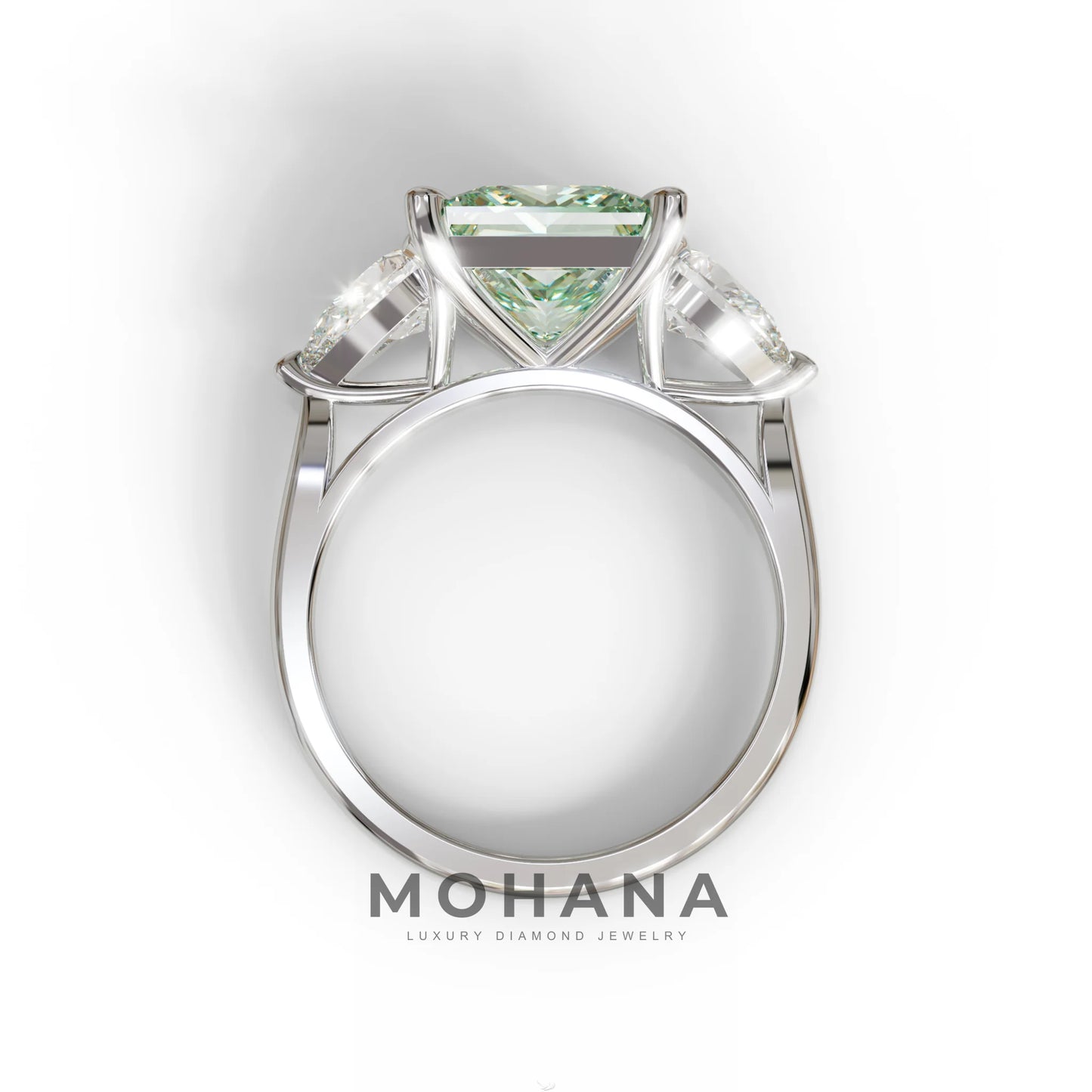 3 Carat Green Princess Cut Lab Diamond In 3 Stones Claw Prongs Setting Ring