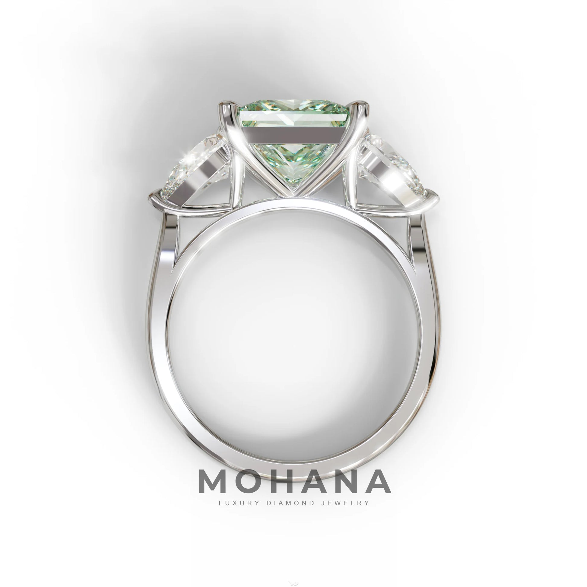 3 Carat Green Princess Cut Lab Diamond In 3 Stones Claw Prongs Setting Ring