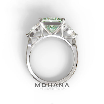 3 Carat Green Princess Cut Lab Diamond In 3 Stones Claw Prongs Setting Ring