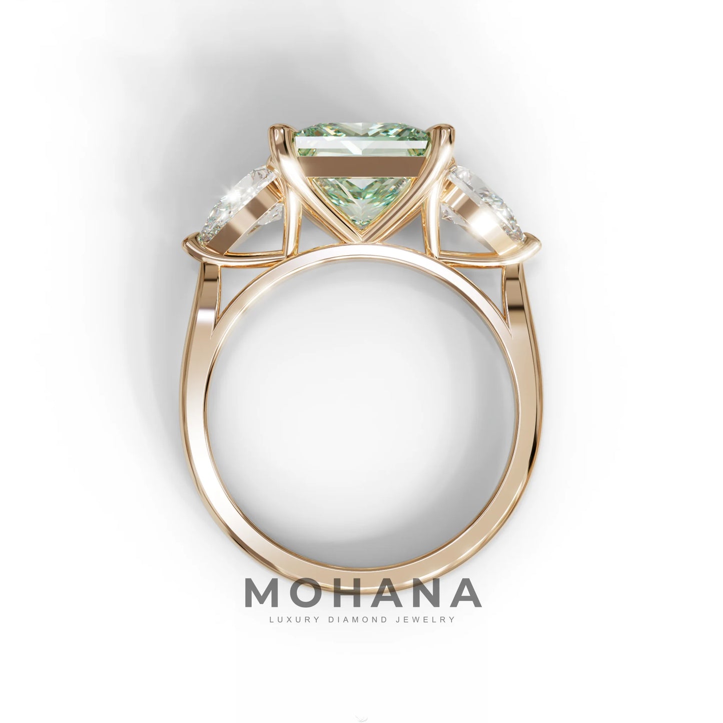 3 Carat Green Princess Cut Lab Diamond In 3 Stones Claw Prongs Setting Ring