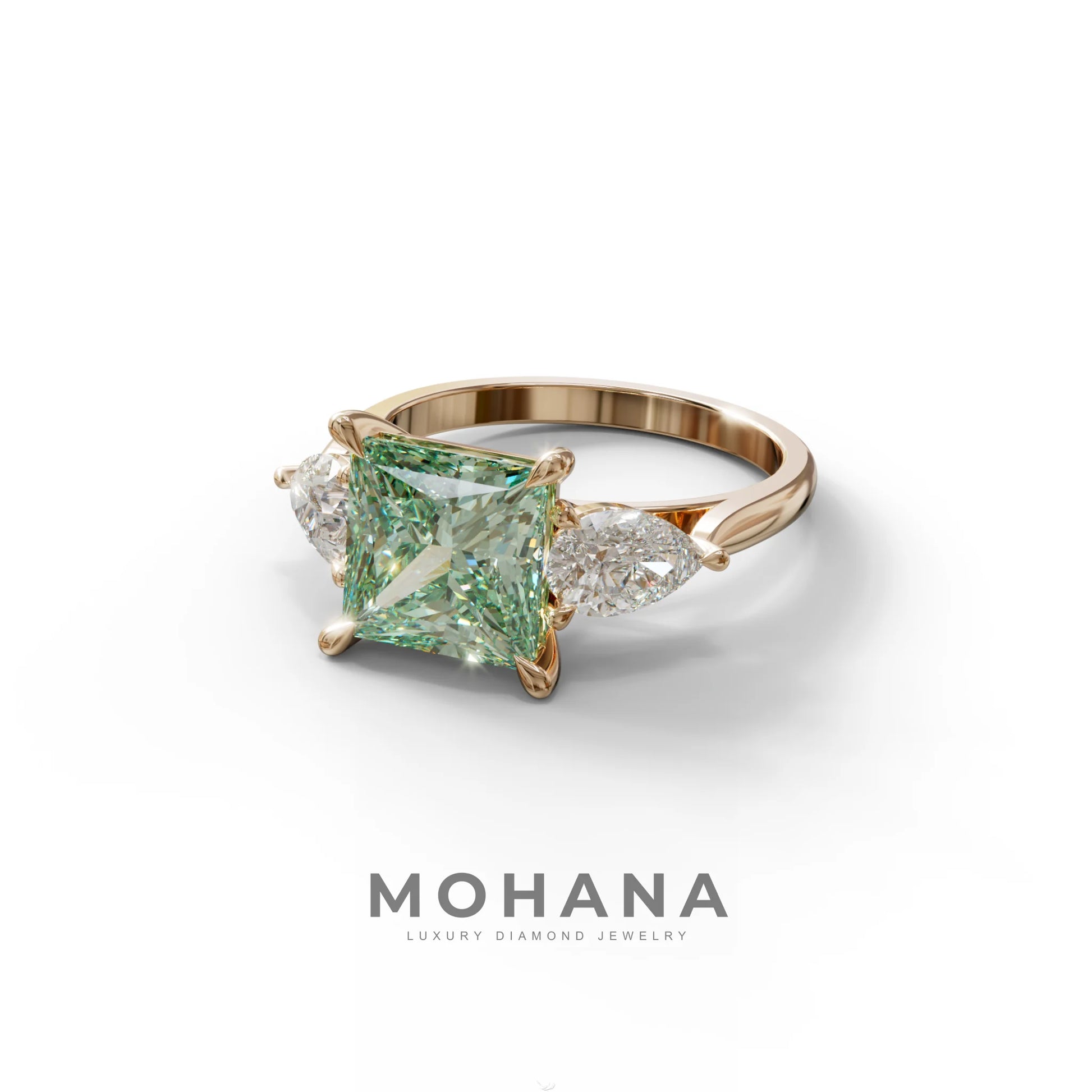 3 Carat Green Princess Cut Lab Diamond In 3 Stones Claw Prongs Setting Ring