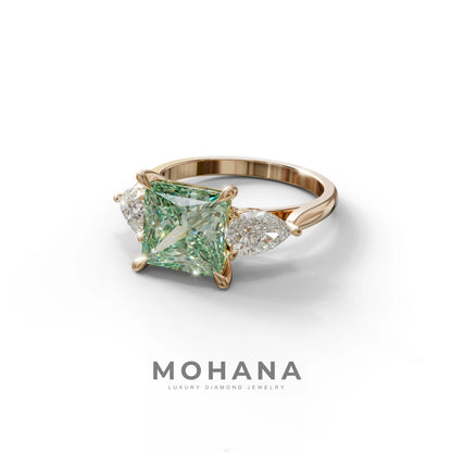 3 Carat Green Princess Cut Lab Diamond In 3 Stones Claw Prongs Setting Ring